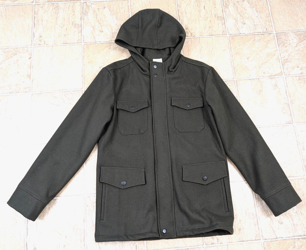 Bridge & Burn sz L men's Wool Blend Hooded Utility Coat jacket lined green HU